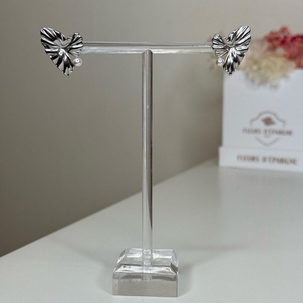 Silver Abstract Heart Earrings NWT